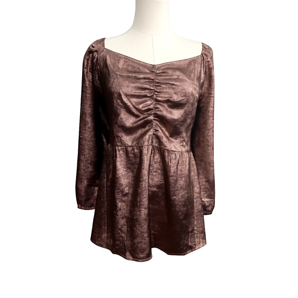 Lane Bryant Illusion NWT Plus Size Shimmer Ruched Tunic Top 22/24 Metallic Rose